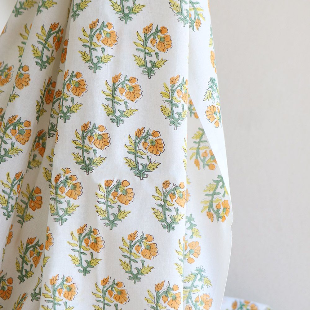 Chanda B - Tissu indien coton hand block traditionnel jaune orange