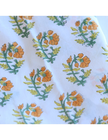 Chanda B - Tissu indien coton hand block traditionnel jaune orange