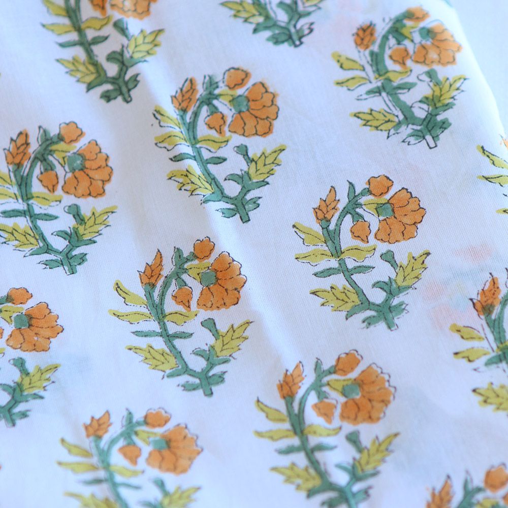 Chanda B - Tissu indien coton hand block traditionnel jaune orange