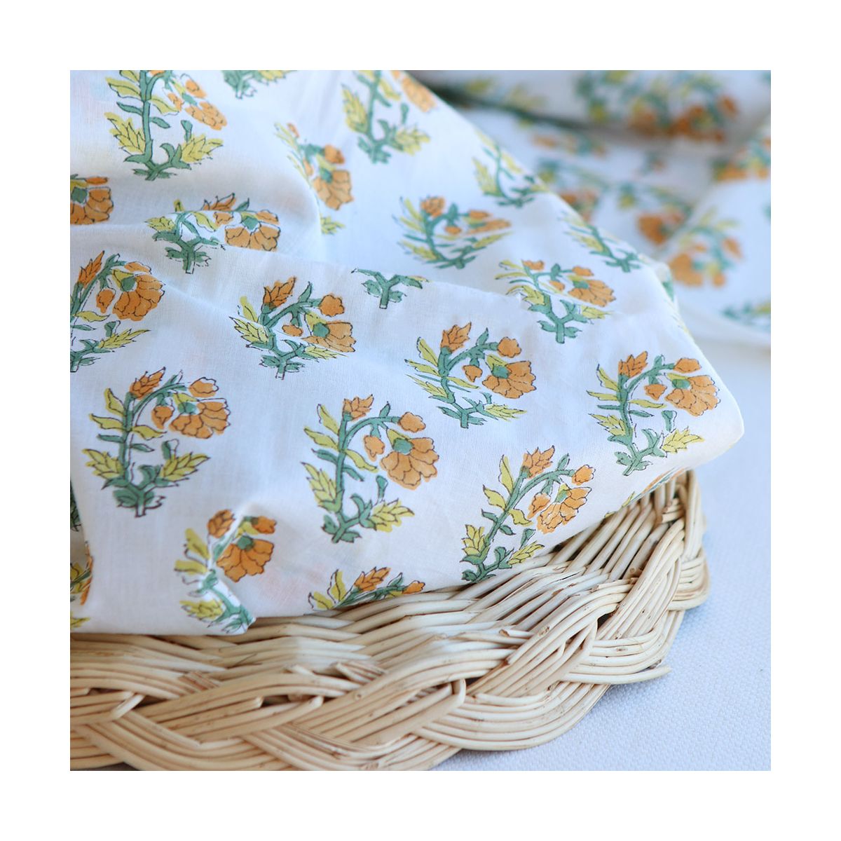Chanda B - Tissu indien coton hand block traditionnel jaune orange Chanda B - Tissu indien coton hand block traditionnel jaune orange