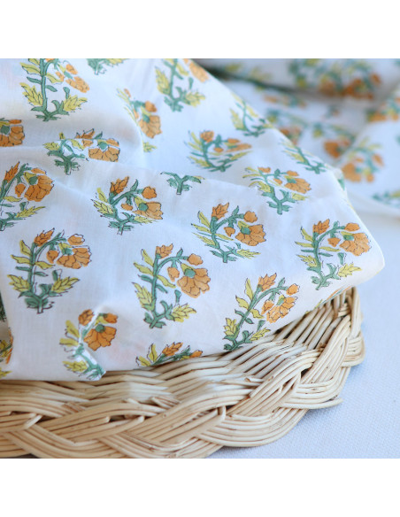 Chanda B - Tissu indien coton hand block traditionnel jaune orange