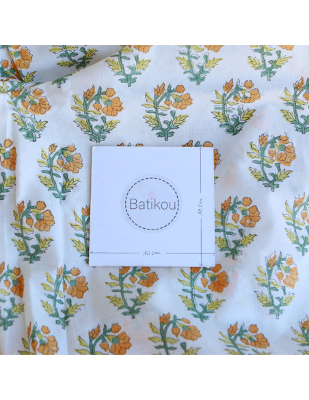 Chanda B - Tissu indien coton hand block traditionnel jaune orange