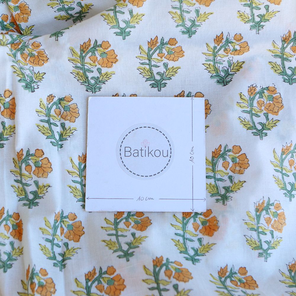 Chanda B - Tissu indien coton hand block traditionnel jaune orange