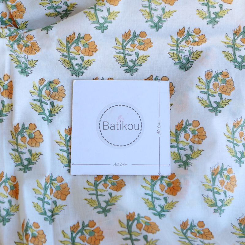 Chanda B - Tissu indien coton hand block traditionnel jaune orange