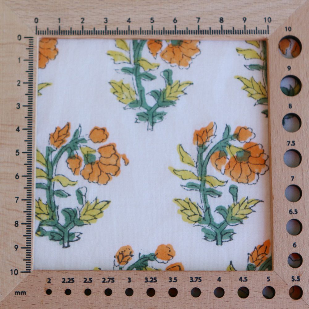 Chanda B - Tissu indien coton hand block traditionnel jaune orange