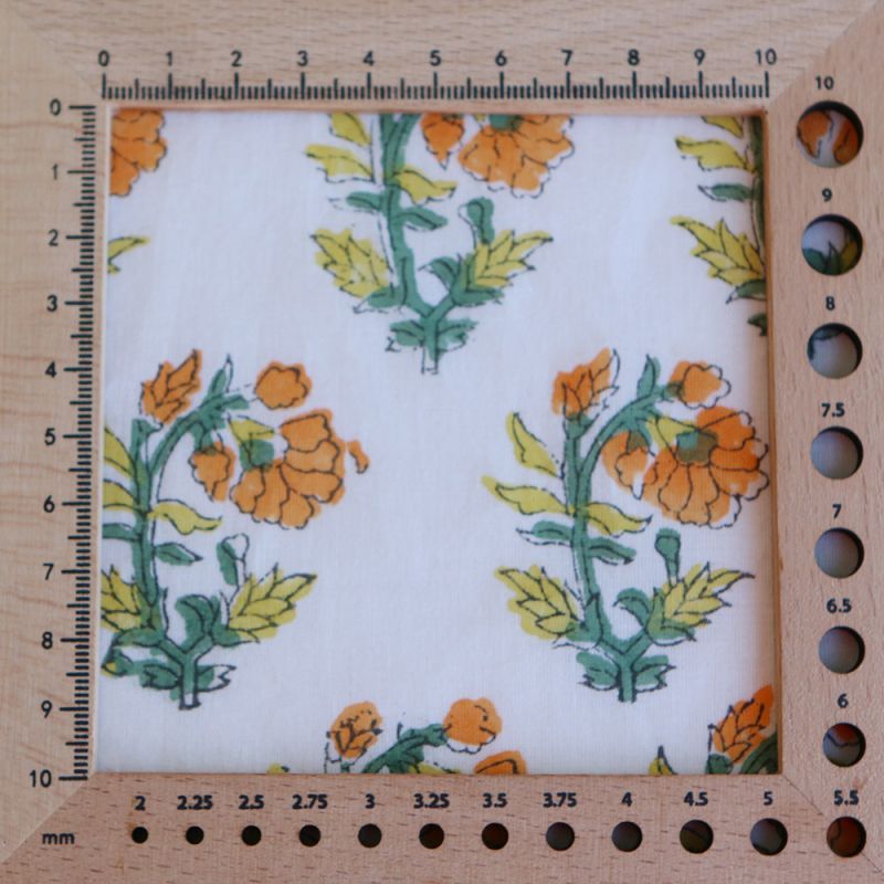 Chanda B - Tissu indien coton hand block traditionnel jaune orange