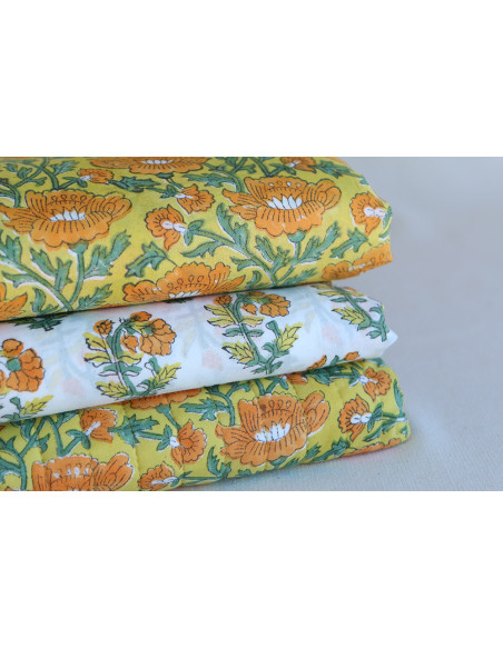Chanda B - Tissu indien coton hand block traditionnel jaune orange