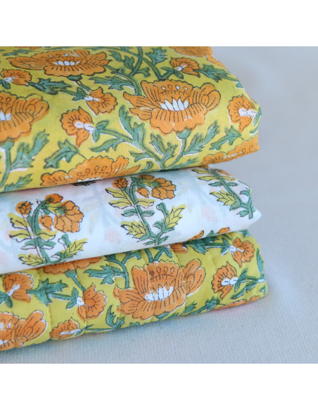 Chanda B - Tissu indien coton hand block traditionnel jaune orange