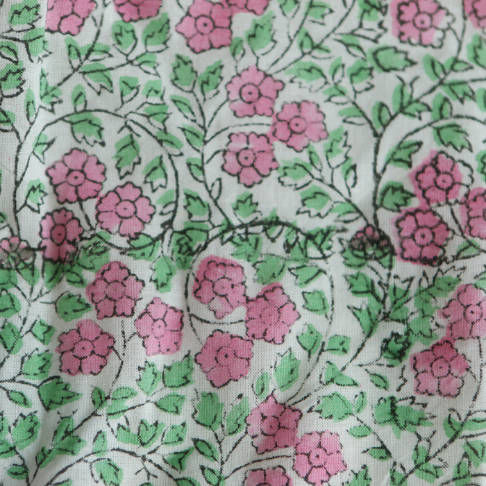 Avani B - Tissu indien coton hand block traditionnel vert et rose