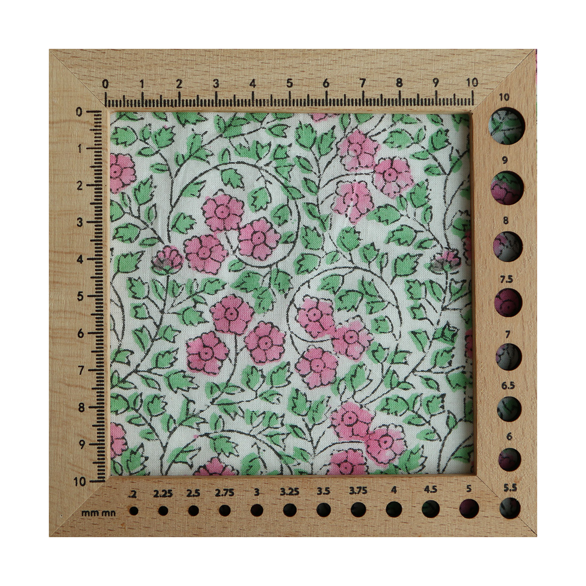 Avani B - Tissu indien coton hand block traditionnel vert et rose