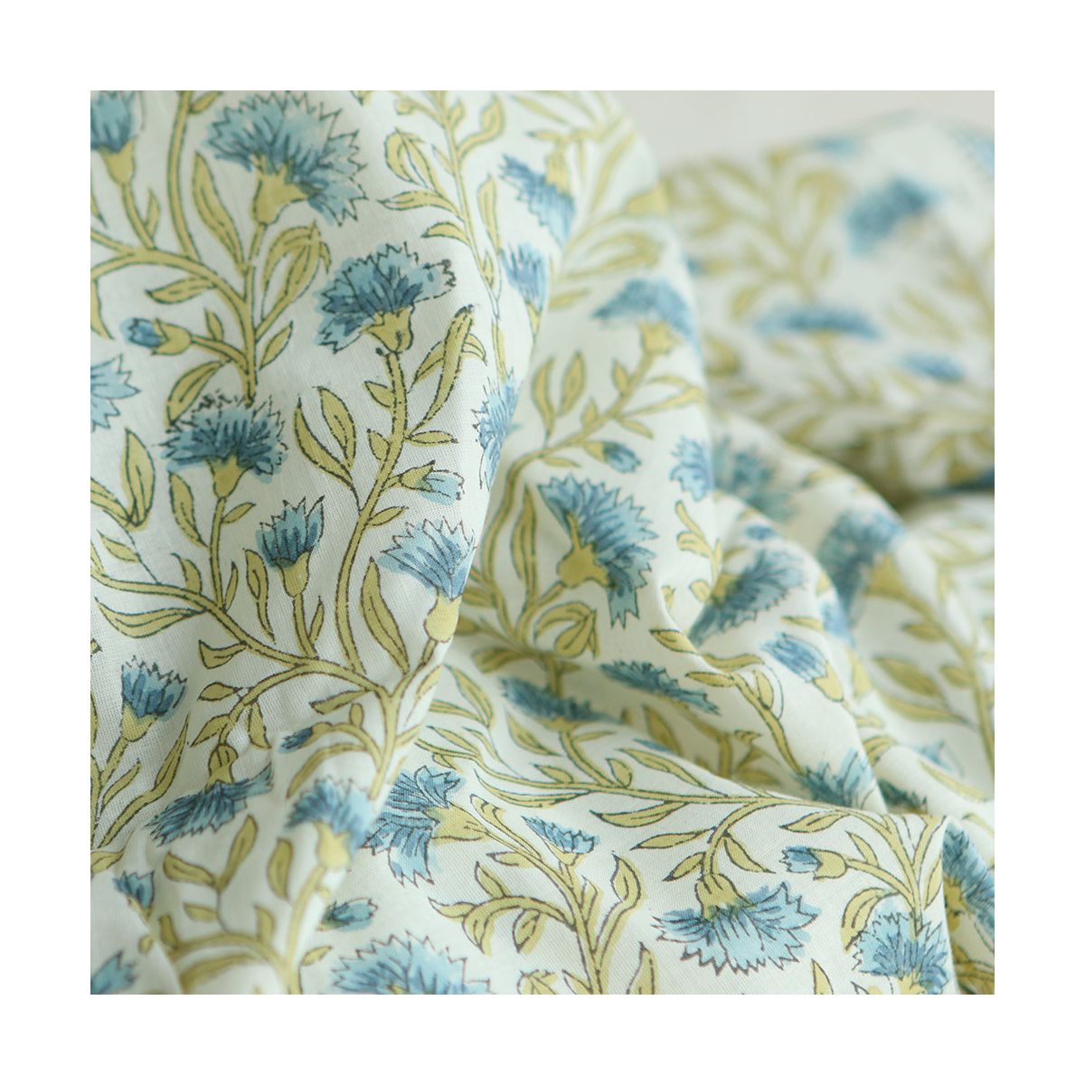 Jasmin - Tissu indien en coton imprimé main Hand Block Artisanal Jasmin - Tissu indien en coton imprimé main Hand Block Artisanal