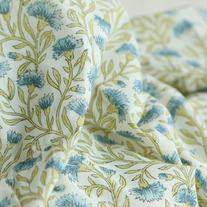 Jasmin - Tissu indien en coton imprimé main Hand Block Artisanal