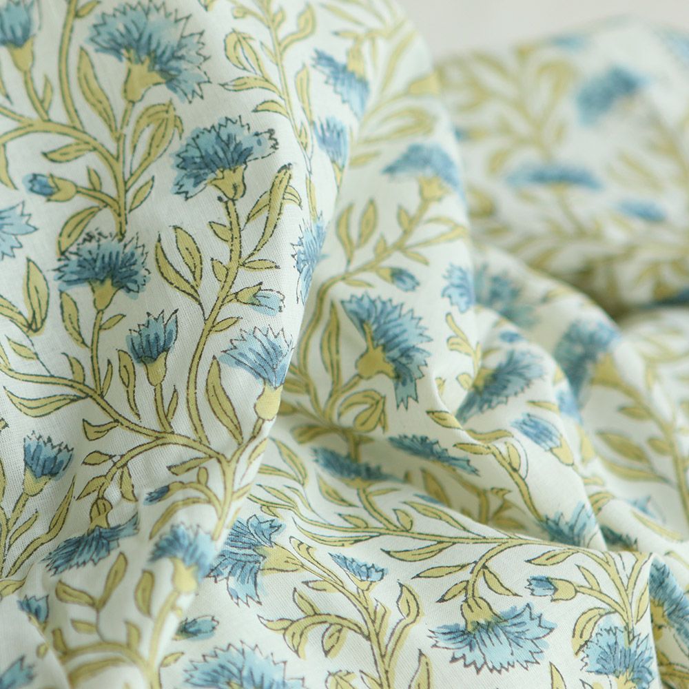 Jasmin - Tissu indien en coton imprimé main Hand Block Artisanal