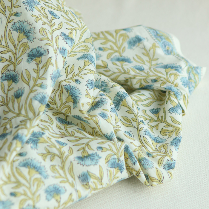 Jasmin - Tissu indien en coton imprimé main Hand Block Artisanal