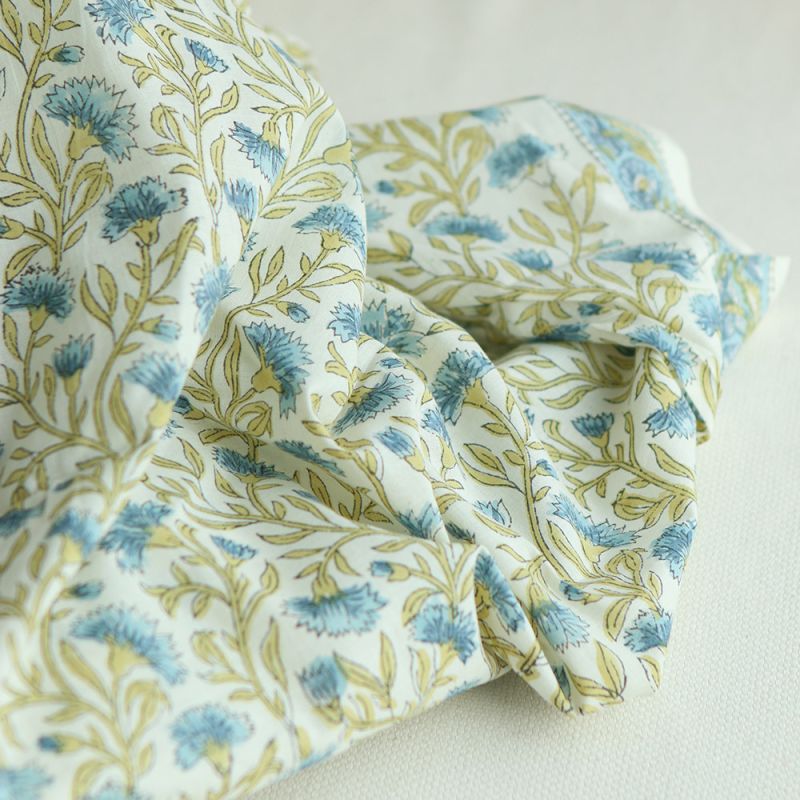Jasmin - Tissu indien en coton imprimé main Hand Block Artisanal