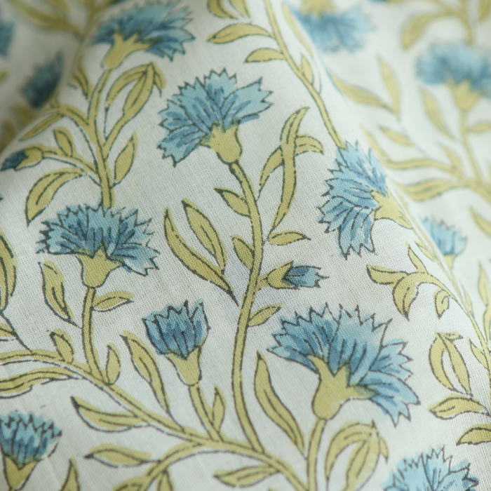 Jasmin - Tissu indien en coton imprimé main Hand Block Artisanal