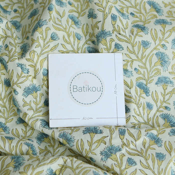 Jasmin - Tissu indien en coton imprimé main Hand Block Artisanal