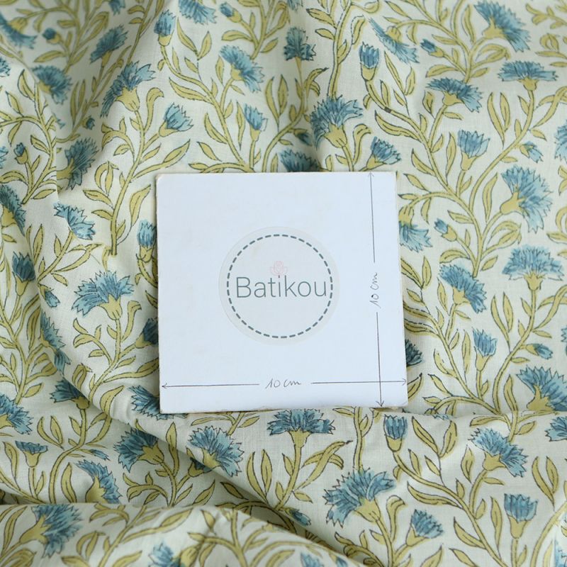 Jasmin - Tissu indien en coton imprimé main Hand Block Artisanal