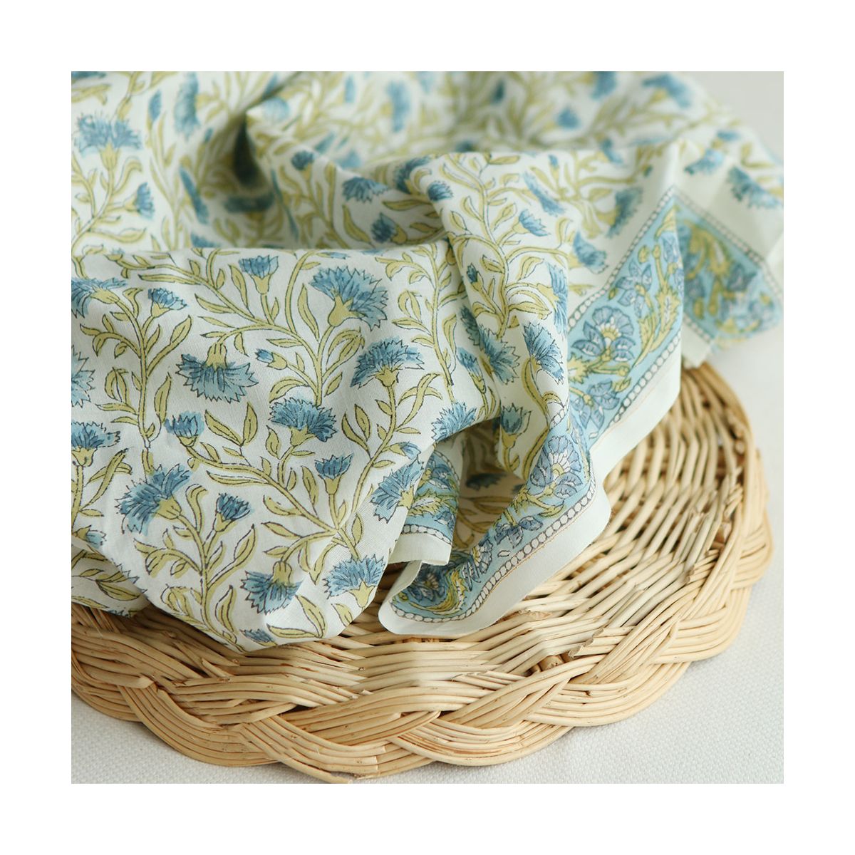 Jasmin - Tissu indien en coton imprimé main Hand Block Artisanal Jasmin - Tissu indien en coton imprimé main Hand Block Artisanal