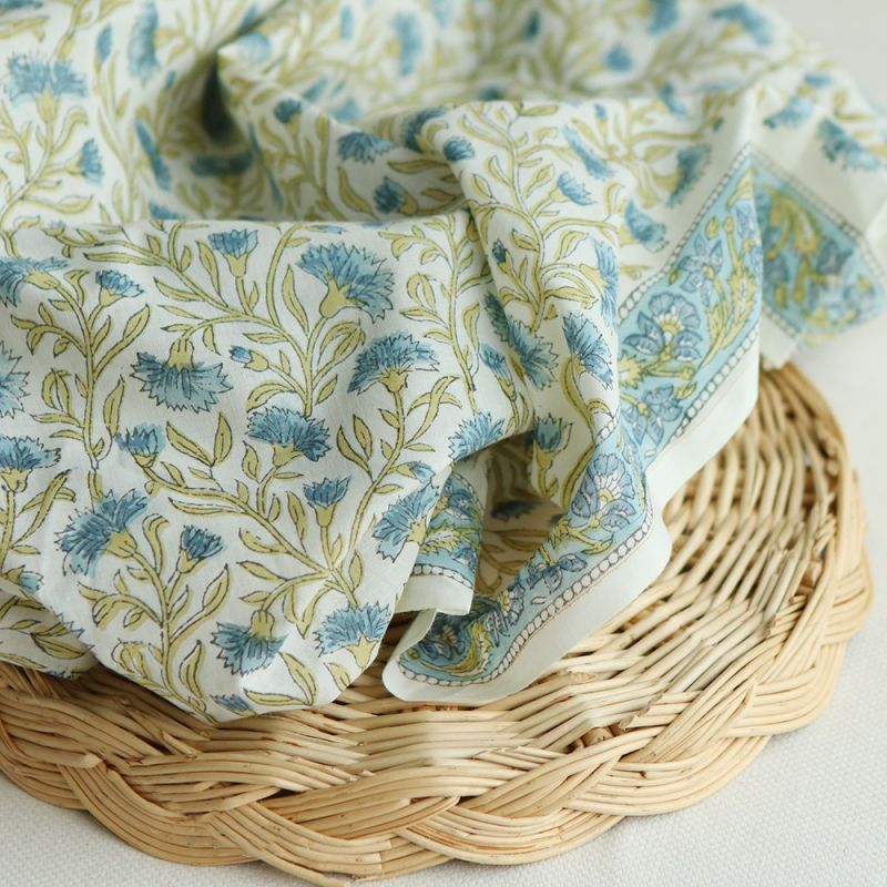 Jasmin - Tissu indien en coton imprimé main Hand Block Artisanal