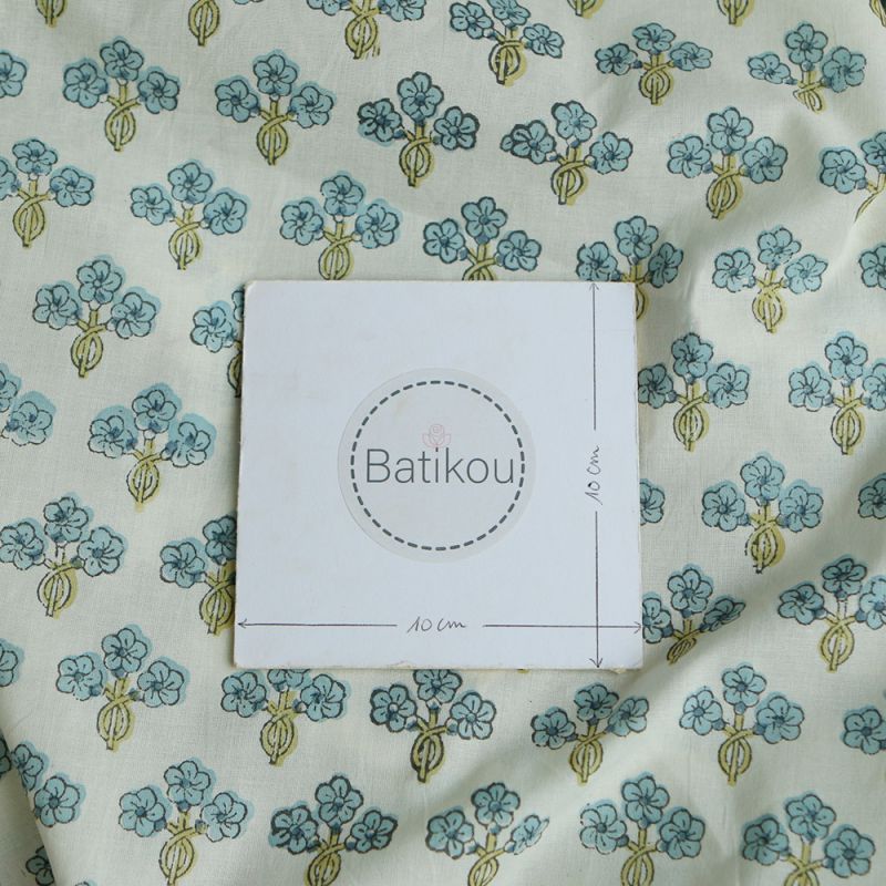 Reva - Tissu indien en coton imprimé main Hand Block Artisanal