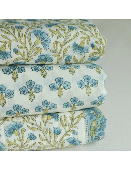 Reva - Tissu indien en coton imprimé main Hand Block Artisanal