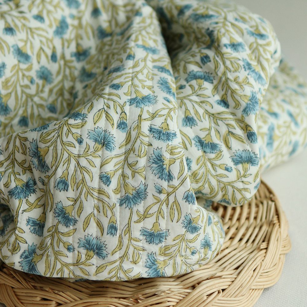 Jasmin - Tissu indien matelassé double face coton hand block largeur 100cm