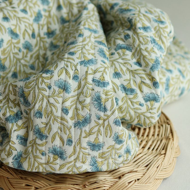Jasmin - Tissu indien matelassé double face coton hand block largeur 100cm