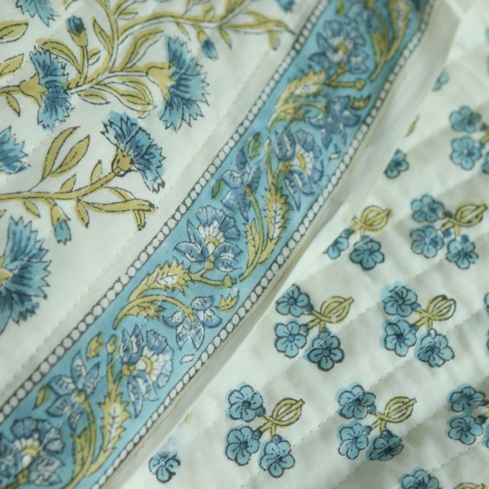 Jasmin - Tissu indien matelassé double face coton hand block largeur 100cm