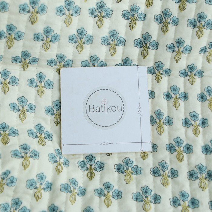 Jasmin - Tissu indien matelassé double face coton hand block largeur 100cm