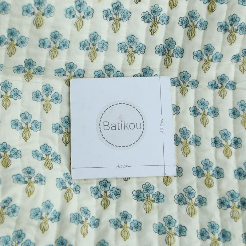 Jasmin - Tissu indien matelassé double face coton hand block largeur 100cm