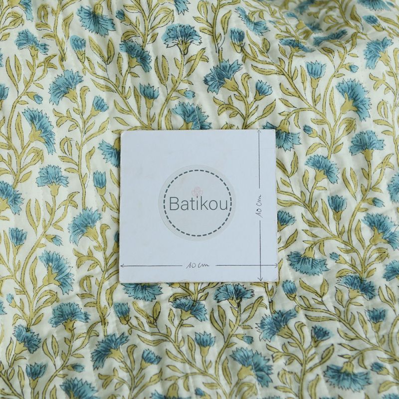 Jasmin - Tissu indien matelassé double face coton hand block largeur 100cm