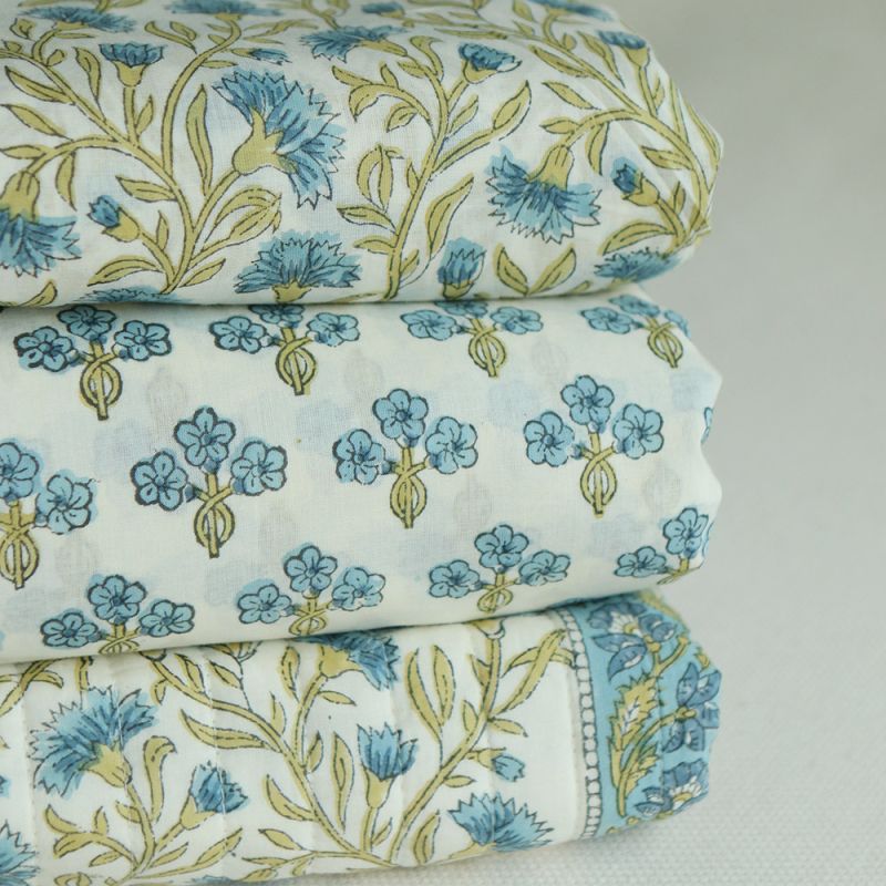 Jasmin - Tissu indien matelassé double face coton hand block largeur 100cm