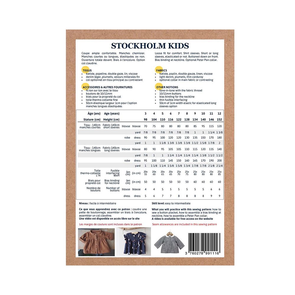 Stockholm Kids - Pochette patron Ikatee 3A-12A