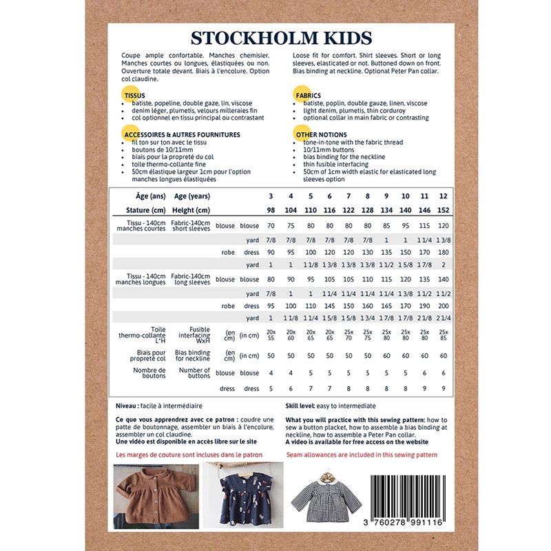 Stockholm Kids - Pochette patron Ikatee 3A-12A