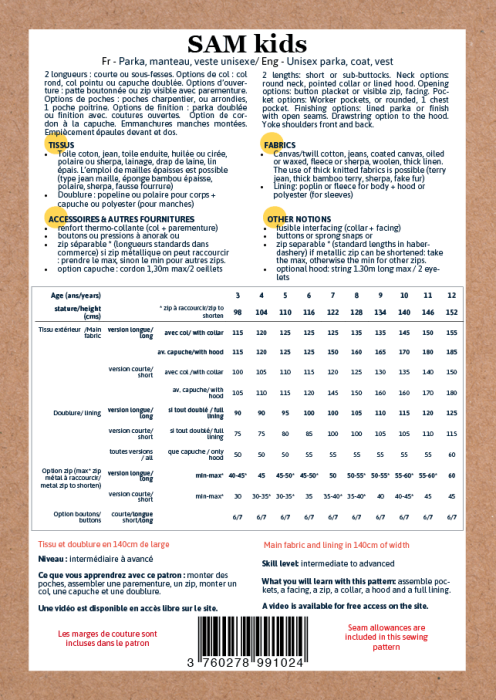 SAM Kids - Pochette patron Ikatee 3A au 12A
