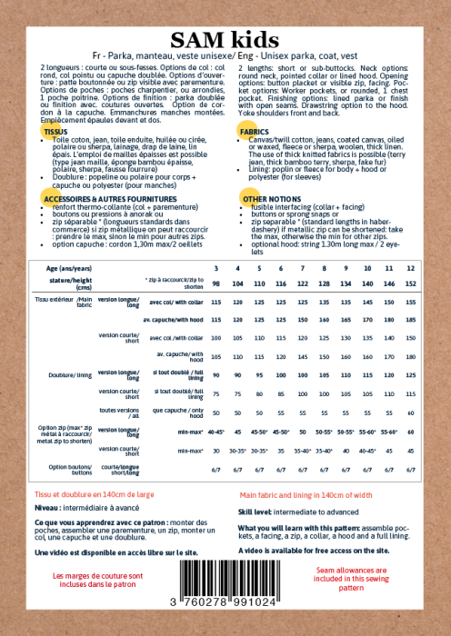 SAM Kids - Pochette patron Ikatee 3A au 12A