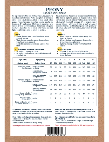 Peony Kids - Pochette patron Ikatee 3A au 12A