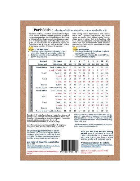 Paris Kids - Pochette patron Ikatee 3A au 12A