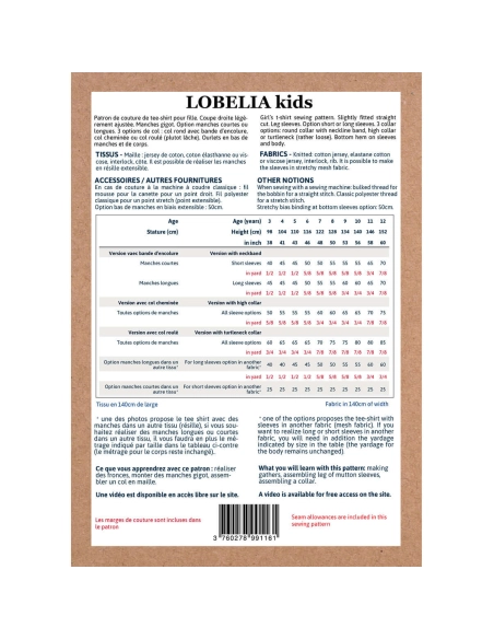 Lobelia Kids - Pochette patron Ikatee 3A au 12A