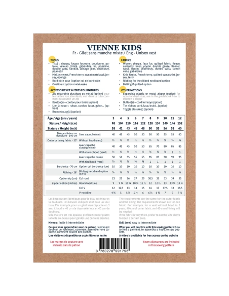 Vienne Kids - Pochette patron Ikatee 3A au 12A