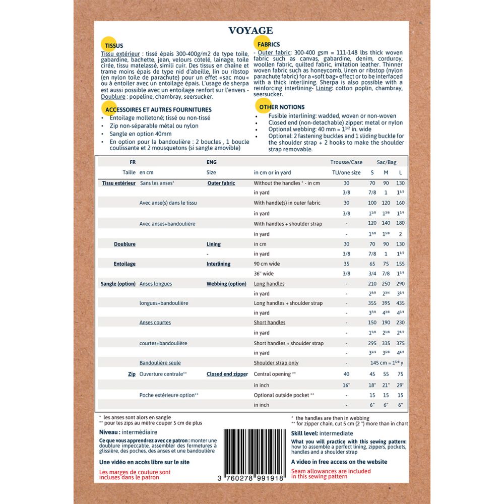 Voyage - Pochette patron Ikatee sac de voyage et trousse de toilette