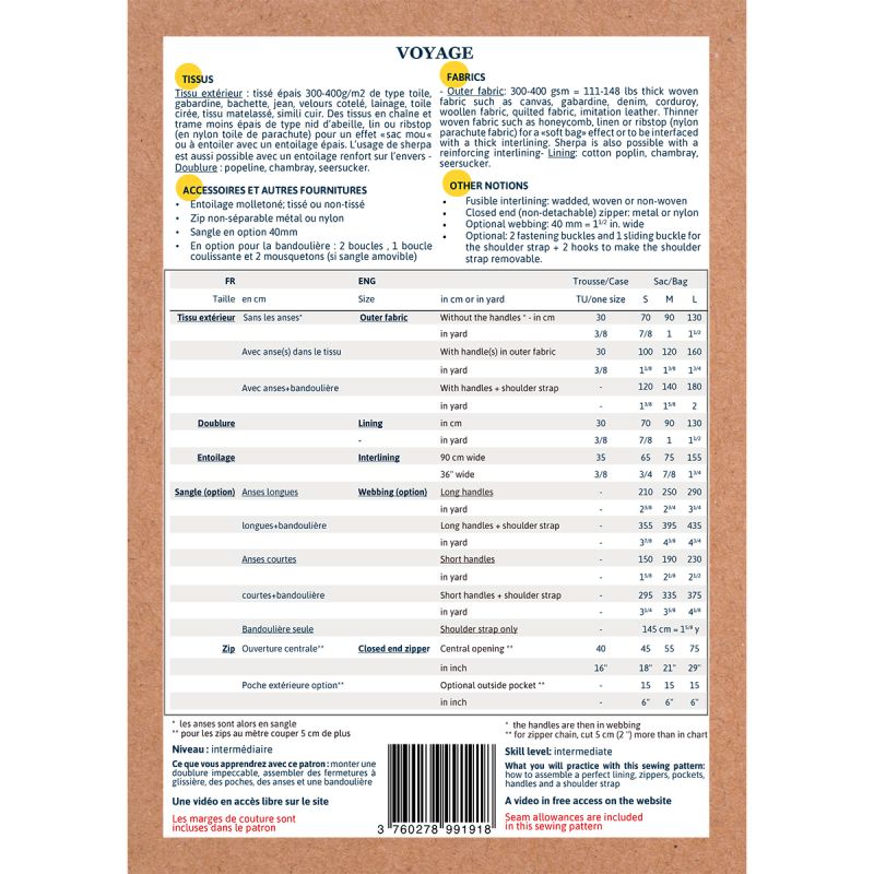 Voyage - Pochette patron Ikatee sac de voyage et trousse de toilette