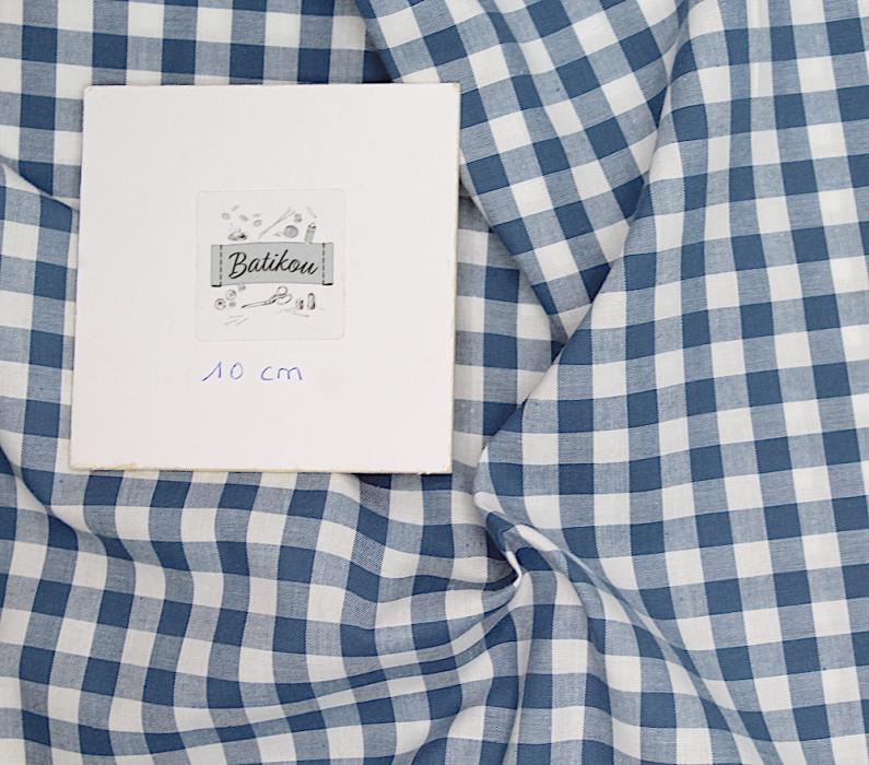 Coton vichy carreaux 10mm bleu jean