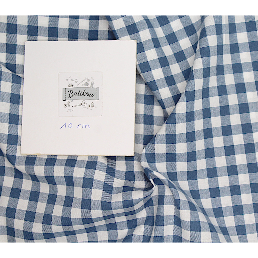 Coton vichy carreaux 10mm bleu jean