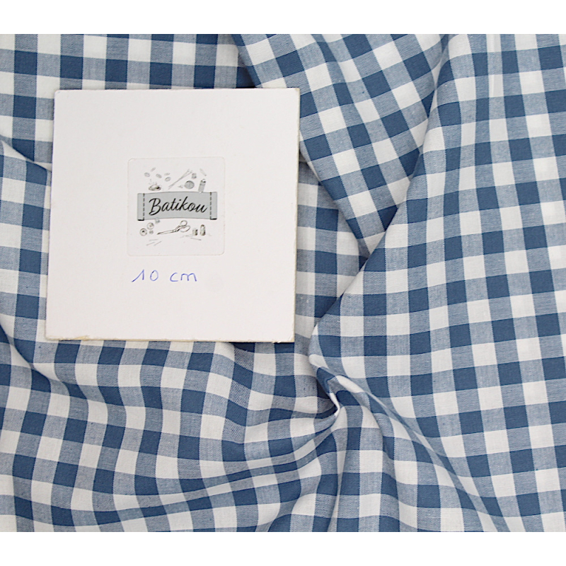 Coton vichy carreaux 10mm bleu jean