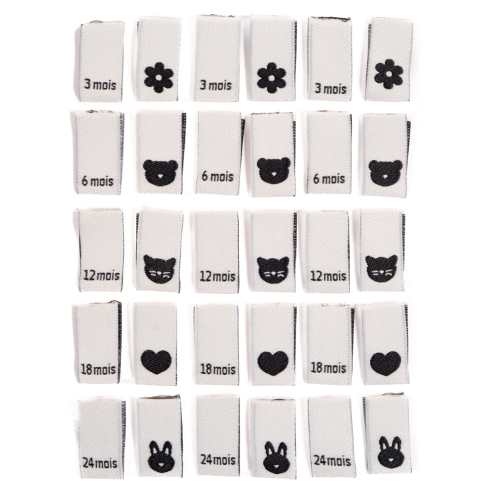 Lot 15 étiquettes tissées ©ikatee Bébé Tailles 3mois au 24mois