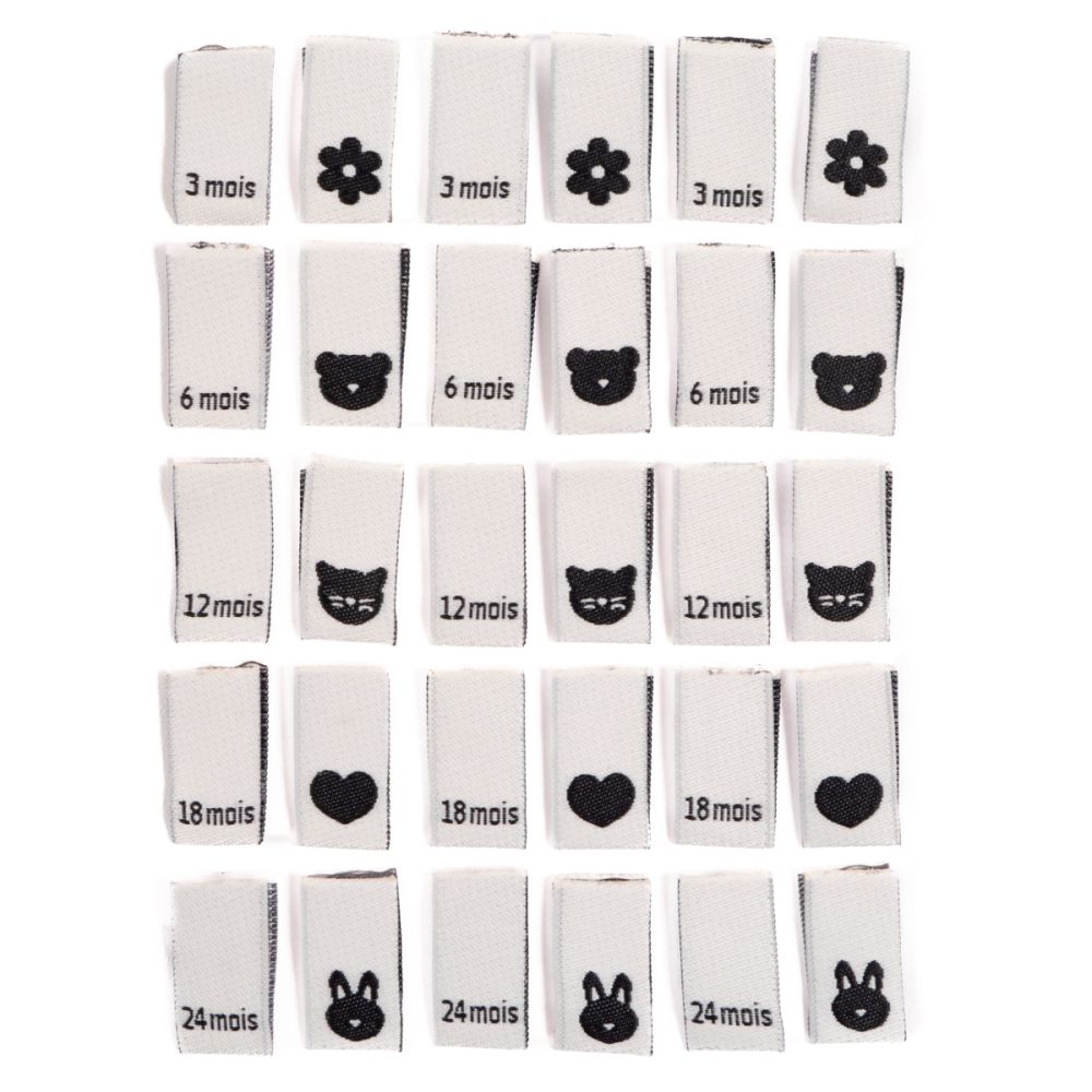 Lot 15 étiquettes tissées ©ikatee Bébé Tailles 3mois au 24mois