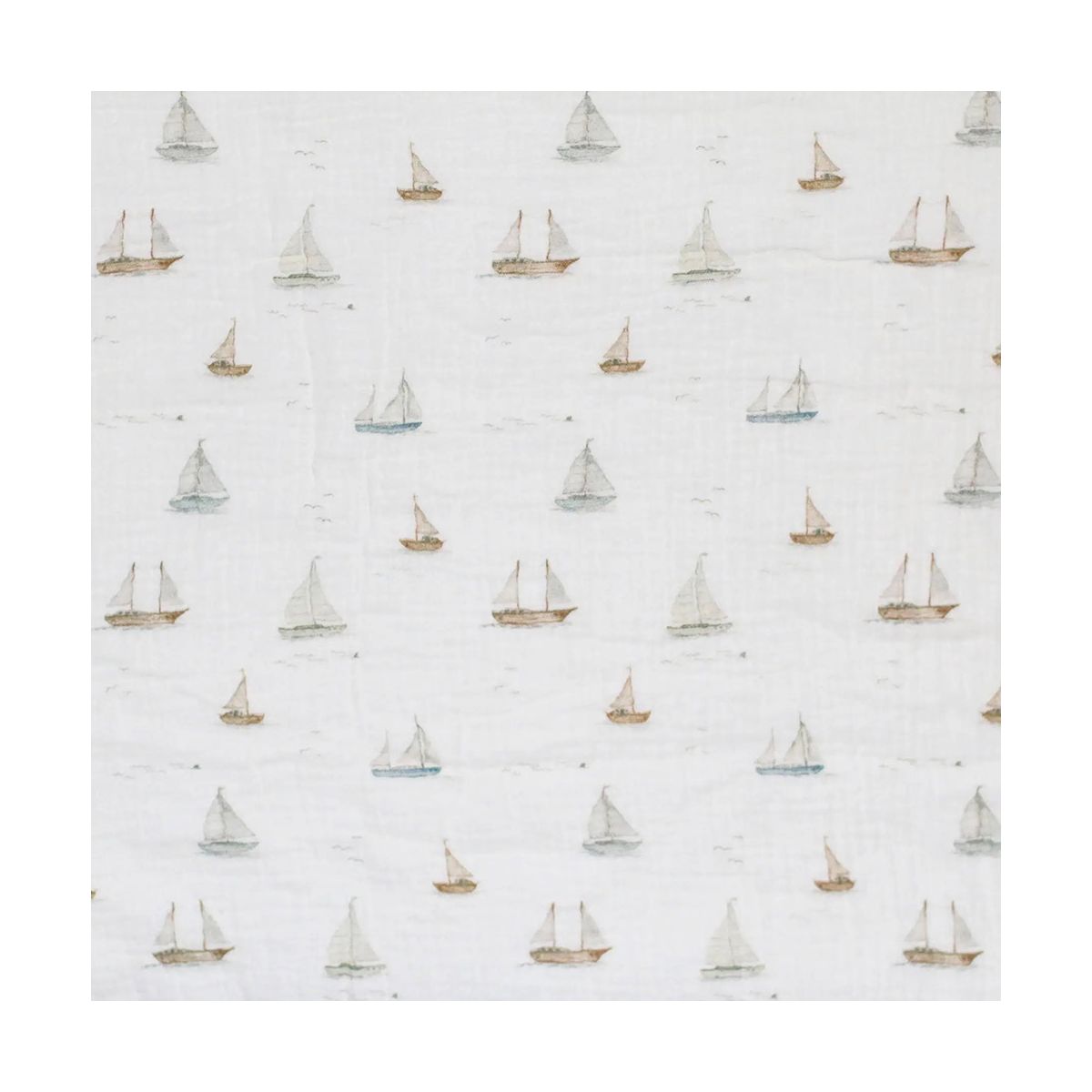 Double gaze de coton fond lait imprimés bateaux