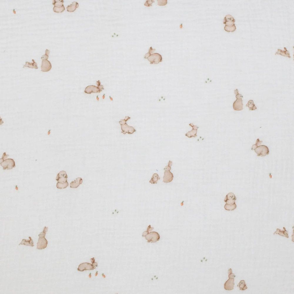 Double gaze de coton fond lait imprimés petits lapins